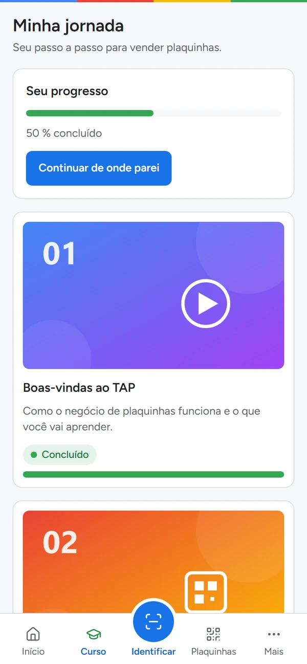 Tela Curso do app TAP